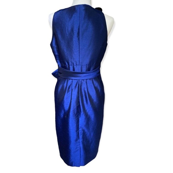 Evan Picone Royal Blue Ruffle Neck Bow Accent Sheath Dress Size 8 - Picture 2 of 12